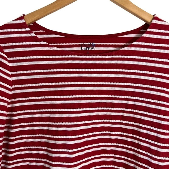 Croft & Barrow Red and White Striped Top XL Boat Neck 3/4 Sleeves Textured Knit - Picture 4 of 6